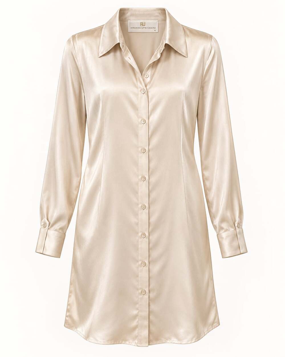 Amanda Uprichard 100 % Silk Button-Down Shirt Champagne Gold Size Medium